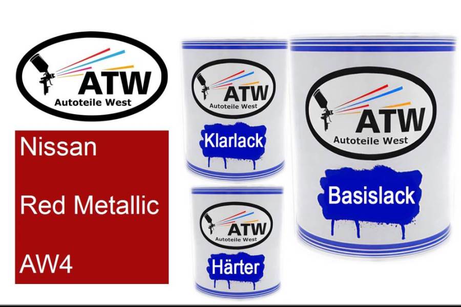 Nissan, Red Metallic, AW4: 1L Lackdose + 1L Klarlack + 500ml Härter - Set, von ATW Autoteile West.